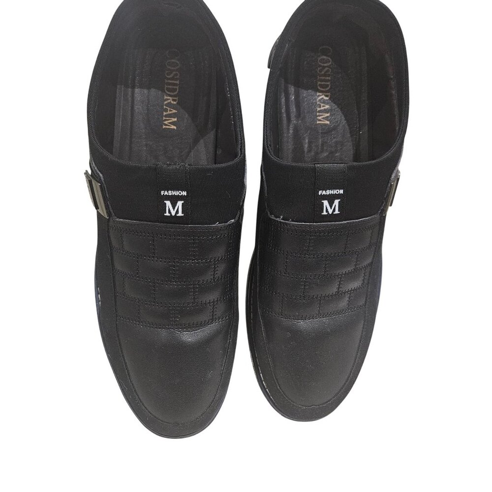 Mens Cosidram Black Slip-On Casual Loafers With Quilted Design & Rubber Soles